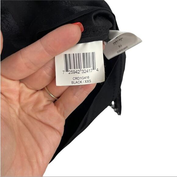 BCBGMAXAZRIA Black Silk Ruffle Blouse Top Beaded Fringe with Shinny Stripes XXS - Picture 13 of 16